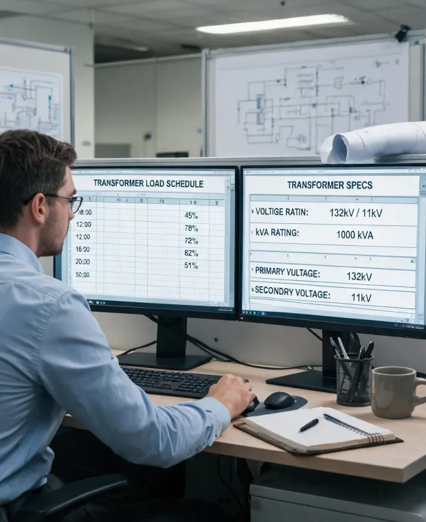 Application engineer reviewing electrical load data