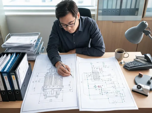 Documentation specialist checking transformer drawing revision